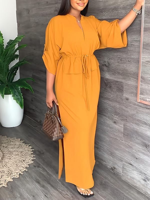 Serina Lightweight V Neck Side Slit Dress Product Image 05