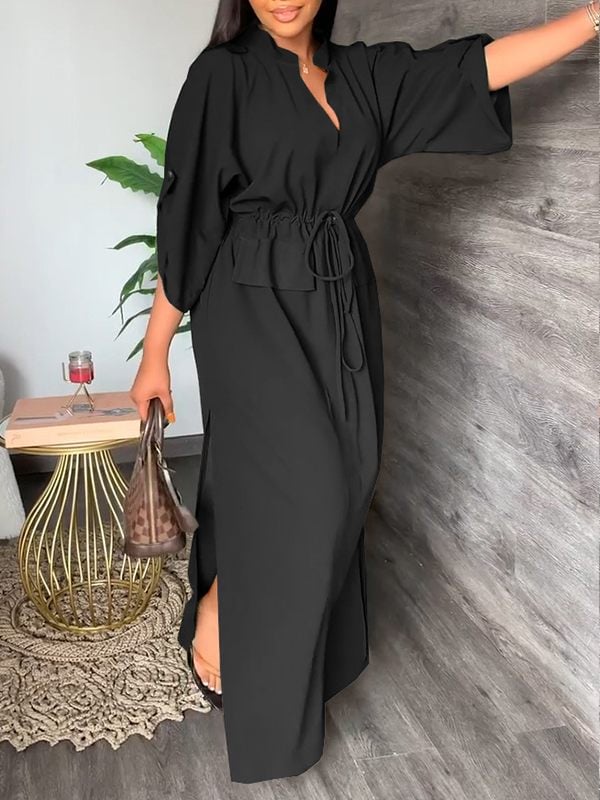Serina Lightweight V Neck Side Slit Dress Product Image 09