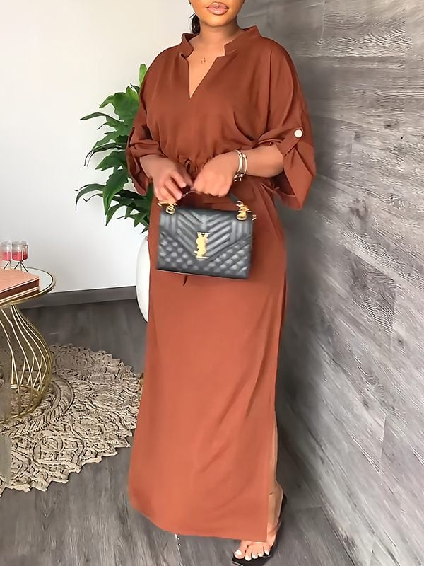 Serina Lightweight V Neck Side Slit Dress Product Image 10