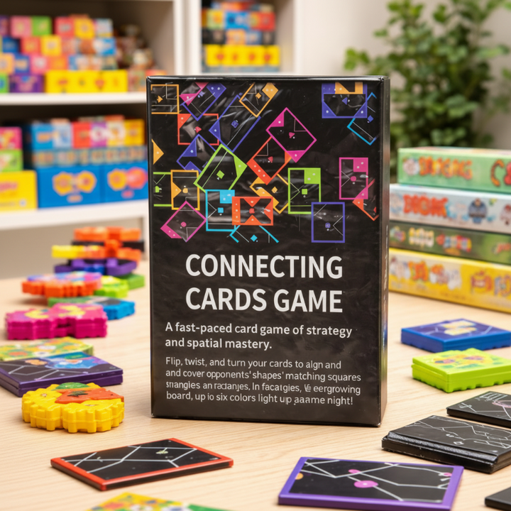 Connecting card game box with colorful shape cards on a tabletop