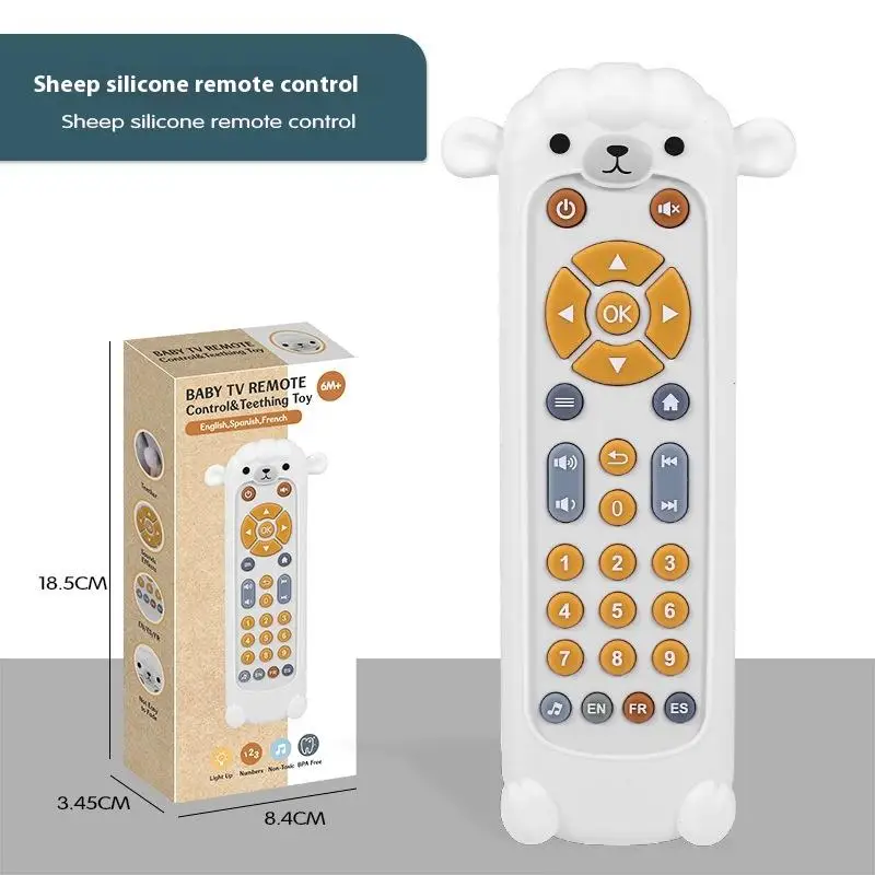 White sheep toy remote beside its retail box