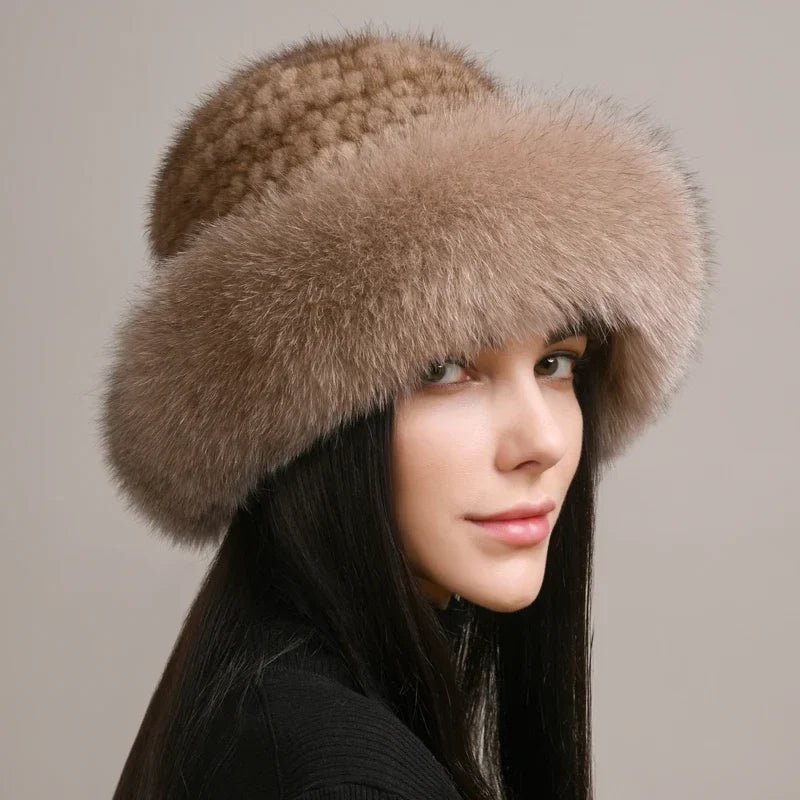 Siberian Aurora - Knitted Sable Fur Hat (Rose ) - | Zavonix