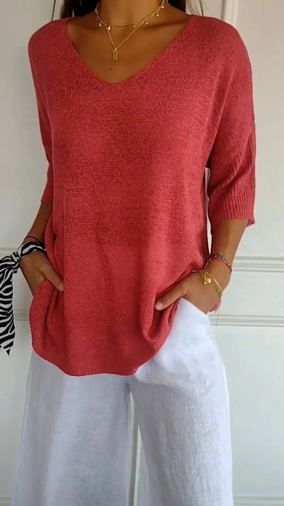 Sierra V Neck Knit Layering Blouse Product Image 07