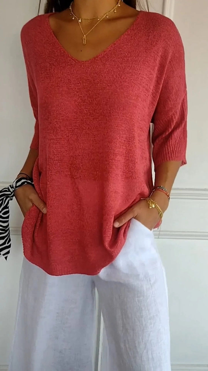 Sierra V Neck Knit Layering Blouse Product Image 07