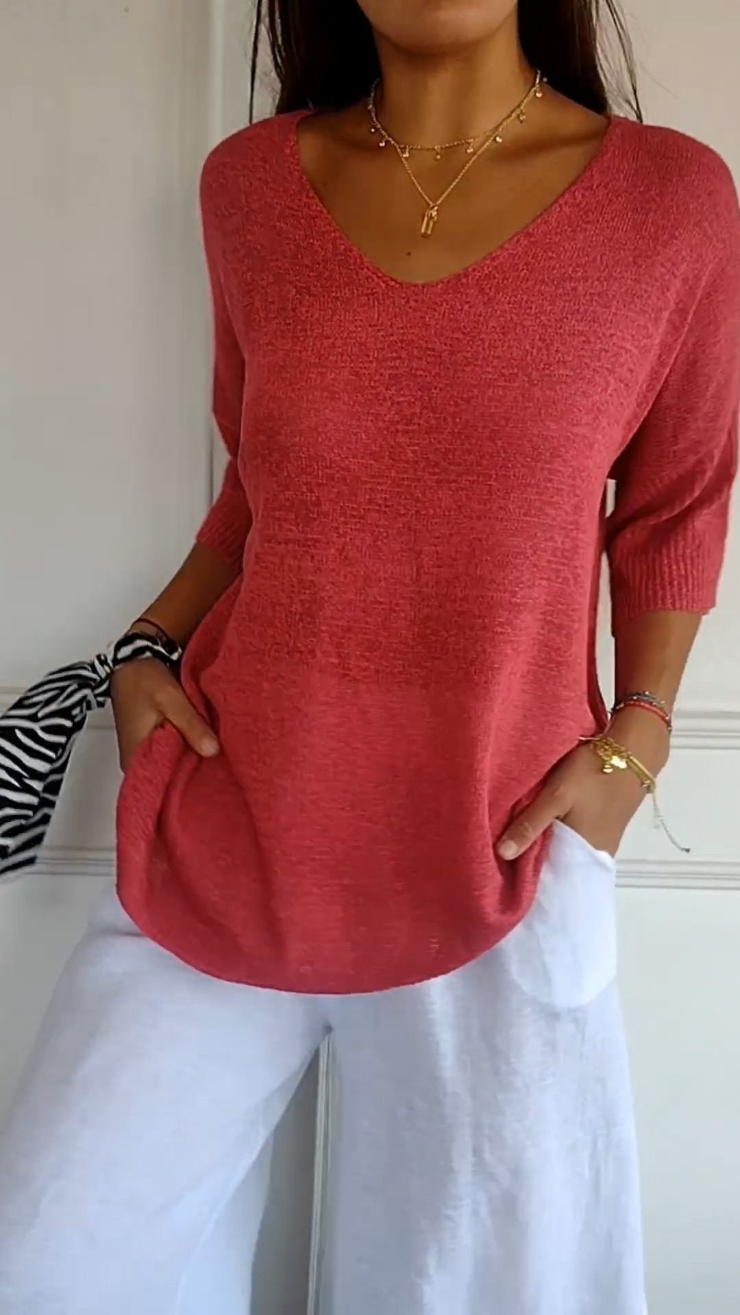 Sierra V Neck Knit Layering Blouse Product Image 08
