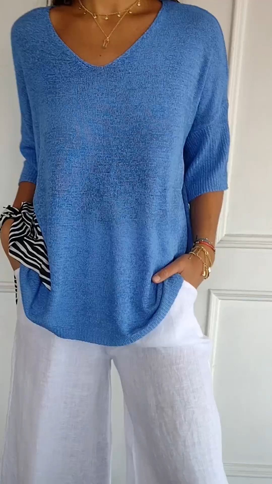 Sierra V Neck Knit Layering Blouse Product Image 09