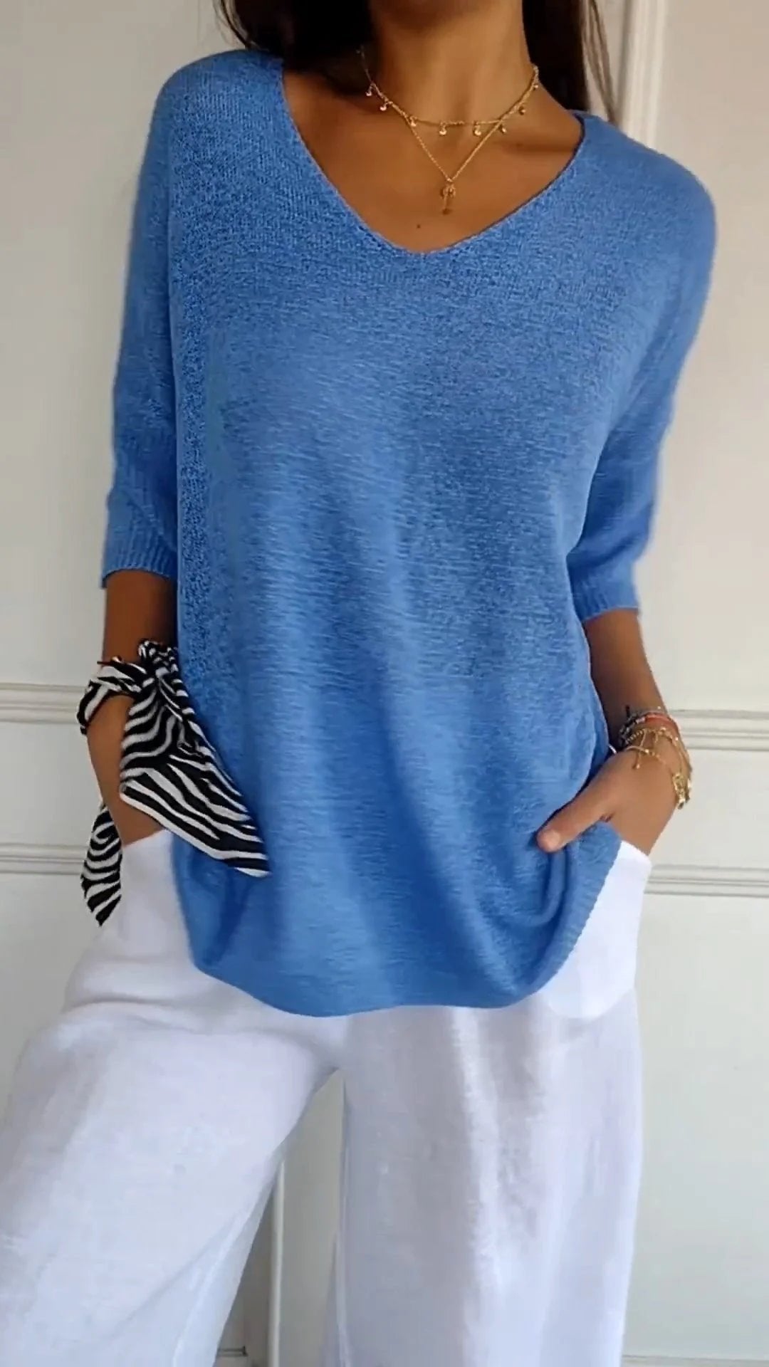 Sierra V Neck Knit Layering Blouse Product Image 11