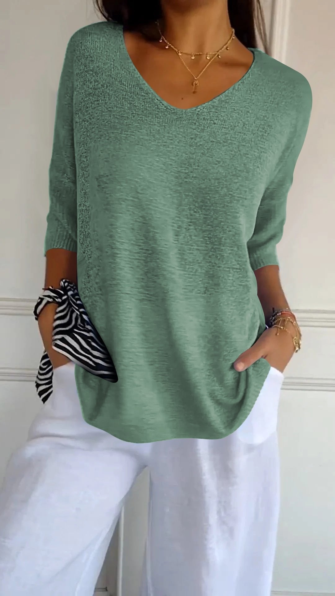 Sierra V Neck Knit Layering Blouse Product Image 12
