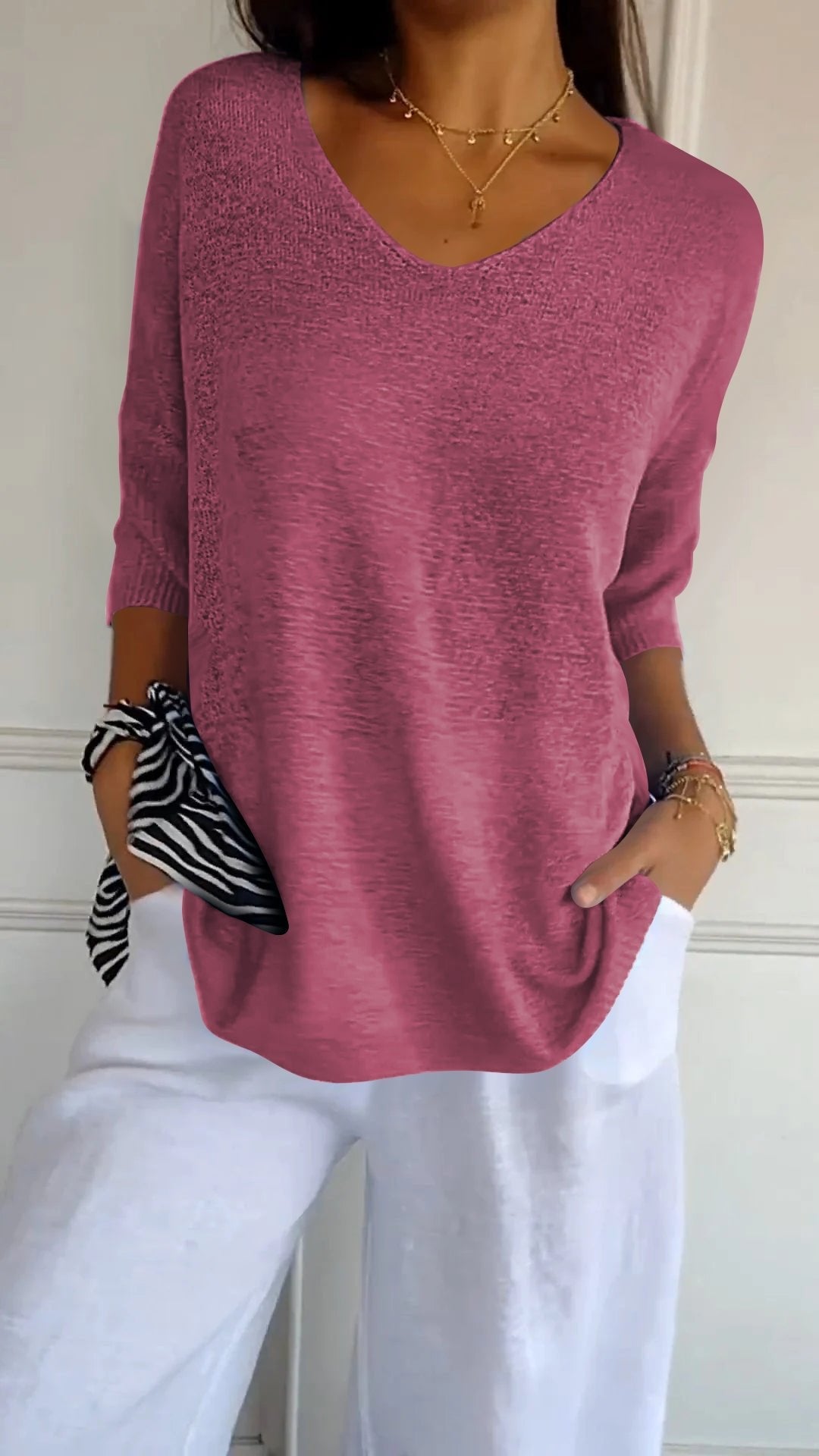 Sierra V Neck Knit Layering Blouse Product Image 20