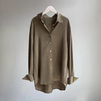 Silk - Infused Blouse™ — Feel Unstoppable Confidence in Featherlight Luxury (Khaki XS) - | Zavonix