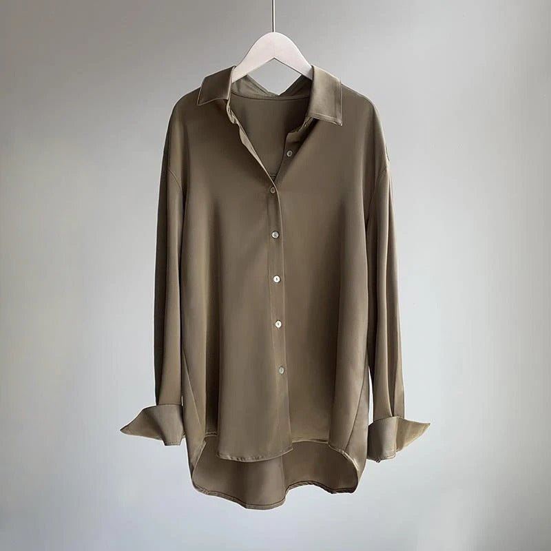 Silk - Infused Blouse™ — Feel Unstoppable Confidence in Featherlight Luxury (Khaki XS) - | Zavonix