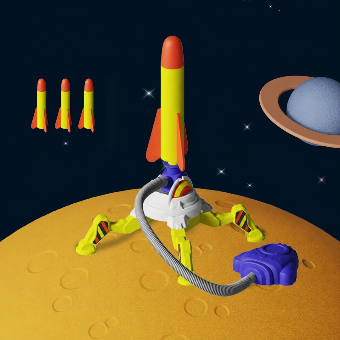 Single rocket launcher option with a purple stomp pedal and three yellow-and-orange rockets shown.