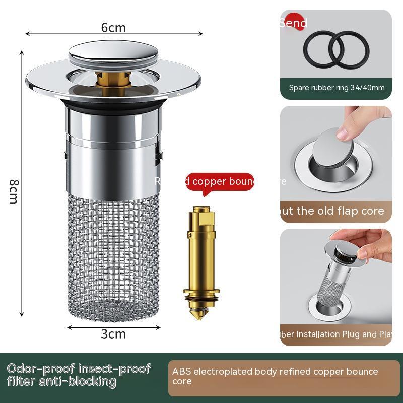 Sink Drain Stopper | Pop-Up Press Bounce | Stainless Steel Hair Catcher
