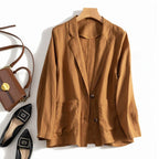 SkyWeave™ Linen Blazer — Command Every Room with Effortless Confidence and All - Day Comfort (Brown XS) - | Zavonix
