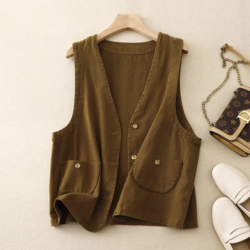 Sleeveless V - neck Vest™ — Command Your Day with Unstoppable Comfort and Effortless Style (Olive Green XS) - | Zavonix