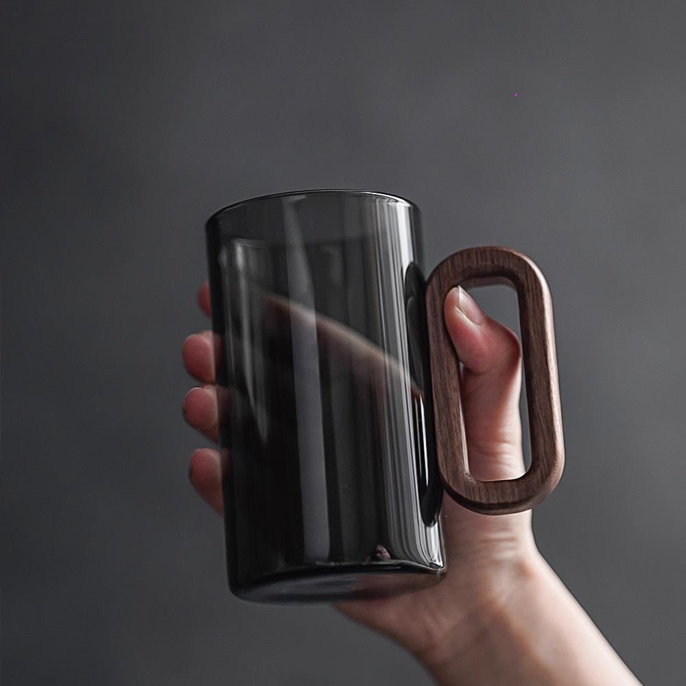 Smoked Gradient Glass Mug with Wooden Handle – Stylish and Heat-Resistant Coffee and Tea Mug 1