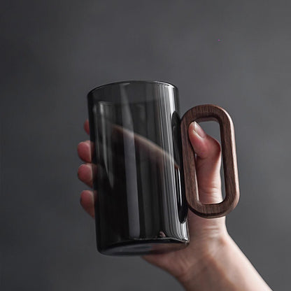 Smoked Gradient Glass Mug with Wooden Handle – Stylish and Heat-Resistant Coffee and Tea Mug 1