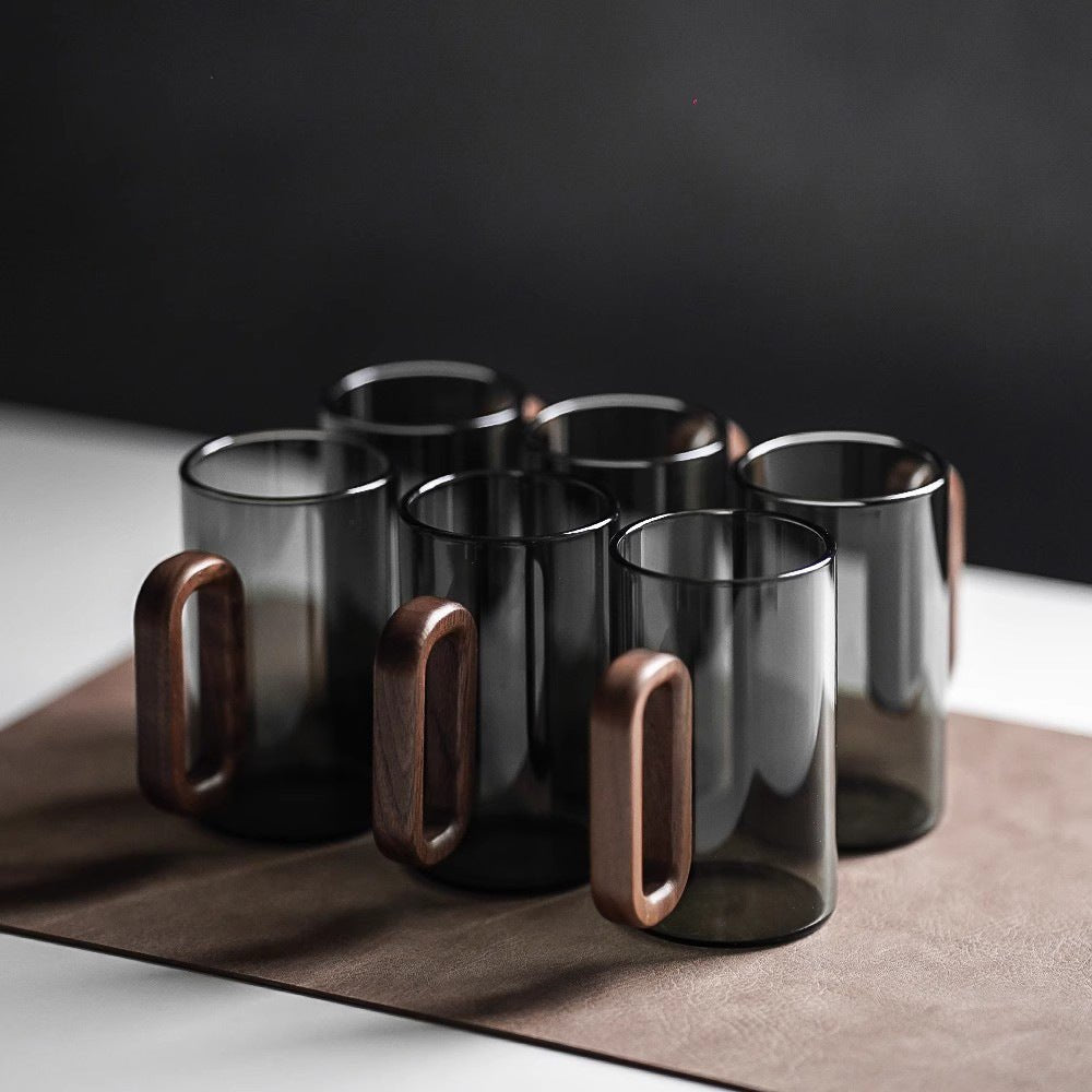 Smoked Gradient Glass Mug with Wooden Handle – Stylish and Heat-Resistant Coffee and Tea Mug 2