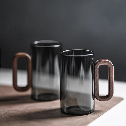 Smoked Gradient Glass Mug with Wooden Handle – Stylish and Heat-Resistant Coffee and Tea Mug 5