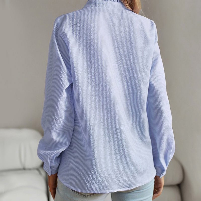 Sofia Bellara Frill Edge Shirt with Ruffle Trim (Gray S) - Women long sleeve shirt | Zavonix