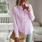 Sofia Bellara Frill Edge Shirt with Ruffle Trim (Gray S) - Women long sleeve shirt | Zavonix