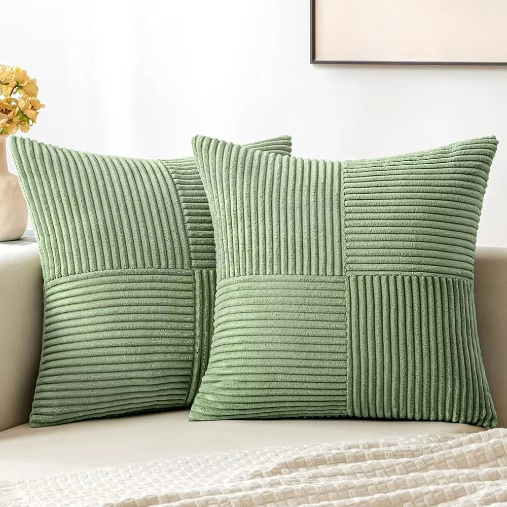 Soft Corduroy Throw Pillow Covers Set of 4 – 18x18 Decorative Pillows with Modern Boho Grid Design 8