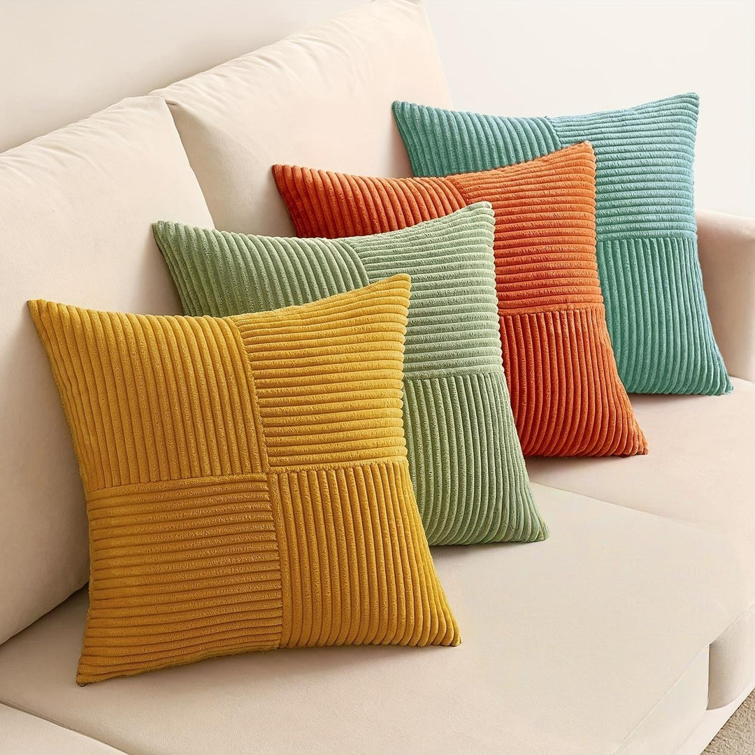 Soft Corduroy Throw Pillow Covers Set of 4 – 18x18 Decorative Pillows with Modern Boho Grid Design 2