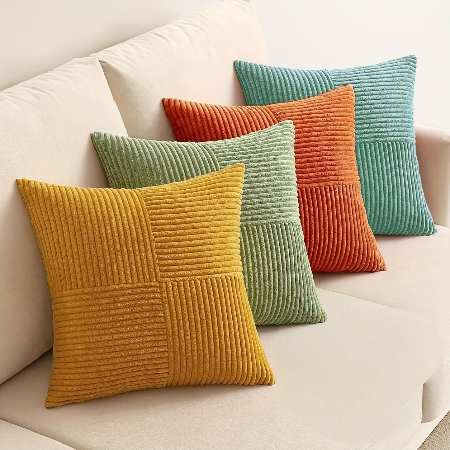 Soft Corduroy Throw Pillow Covers Set of 4 – 18x18 Decorative Pillows with Modern Boho Grid Design 2
