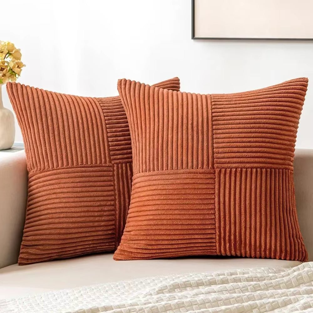 Soft Corduroy Throw Pillow Covers Set of 4 – 18x18 Decorative Pillows with Modern Boho Grid Design 4