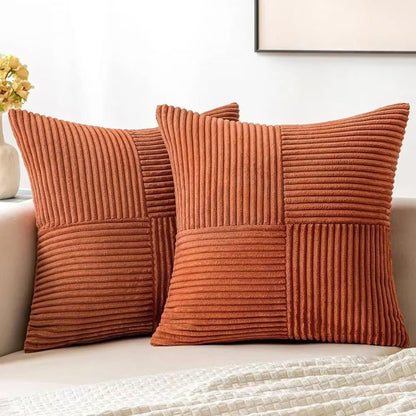Soft Corduroy Throw Pillow Covers Set of 4 – 18x18 Decorative Pillows with Modern Boho Grid Design 4