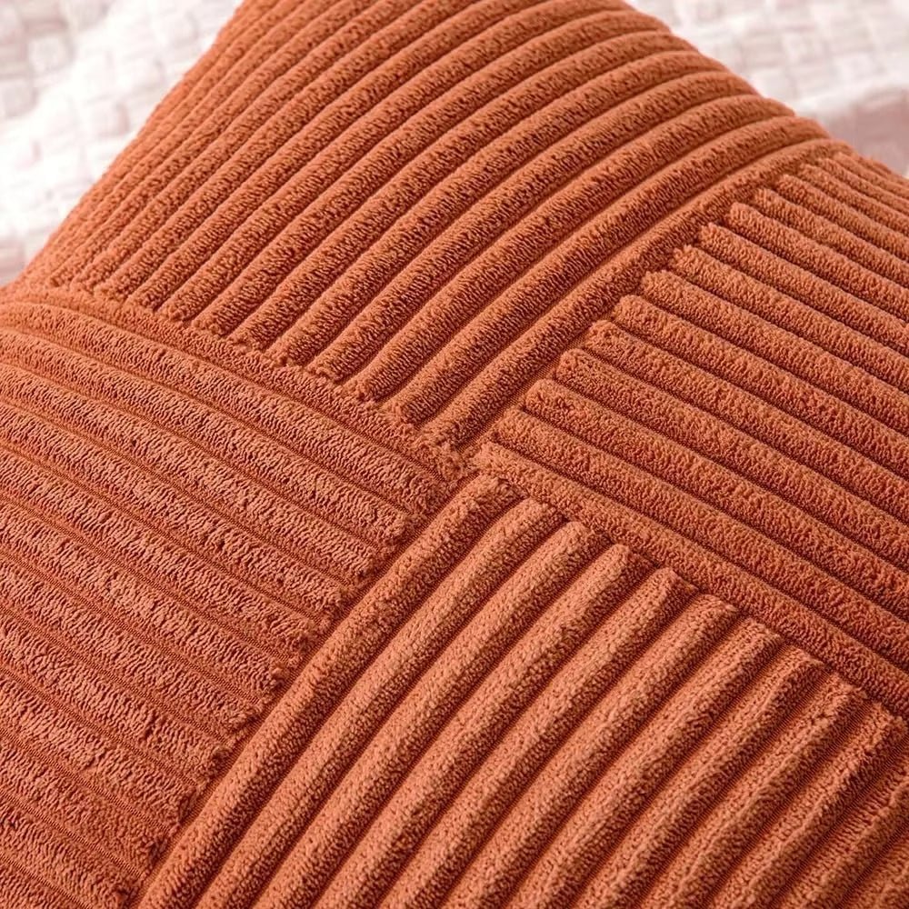 Soft Corduroy Throw Pillow Covers Set of 4 – 18x18 Decorative Pillows with Modern Boho Grid Design 5