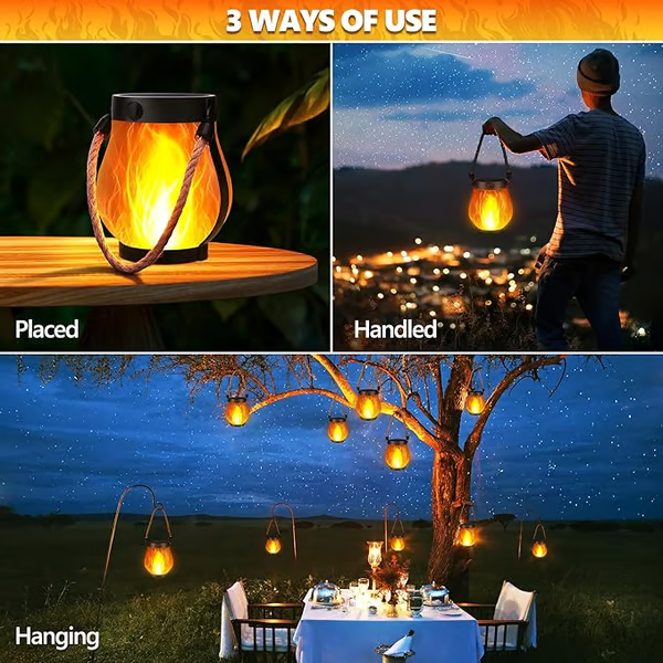 Solar Lantern with Flickering Flame Effect | Outdoor Lighting for Camping and Backyard Use 4