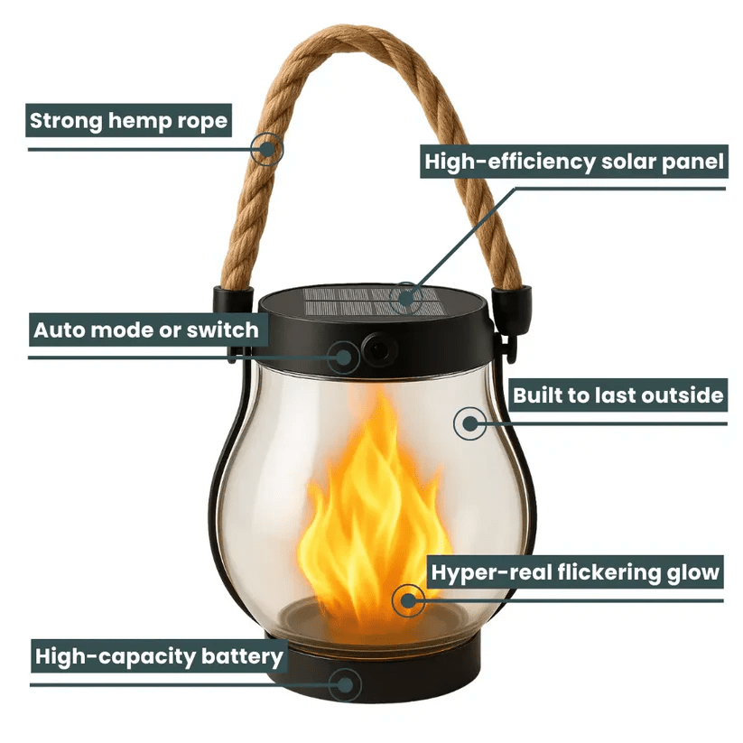 Solar Lantern with Flickering Flame Effect | Outdoor Lighting for Camping and Backyard Use 3