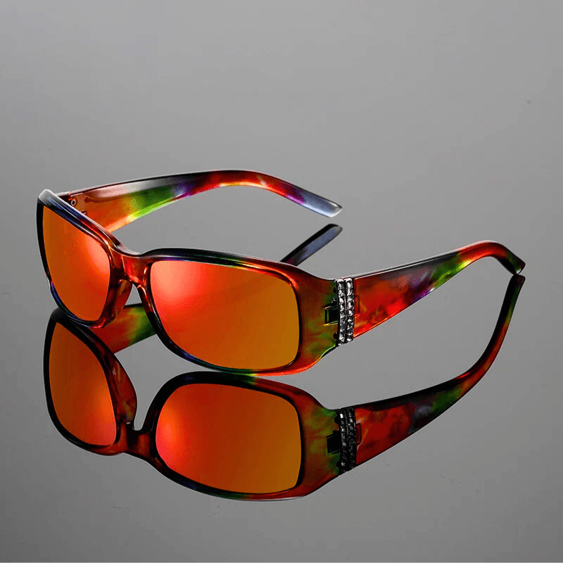 Solara Mosaic Sunglasses — Bold Artistic Shades with Rhinestone Accents (Red ) - | Zavonix
