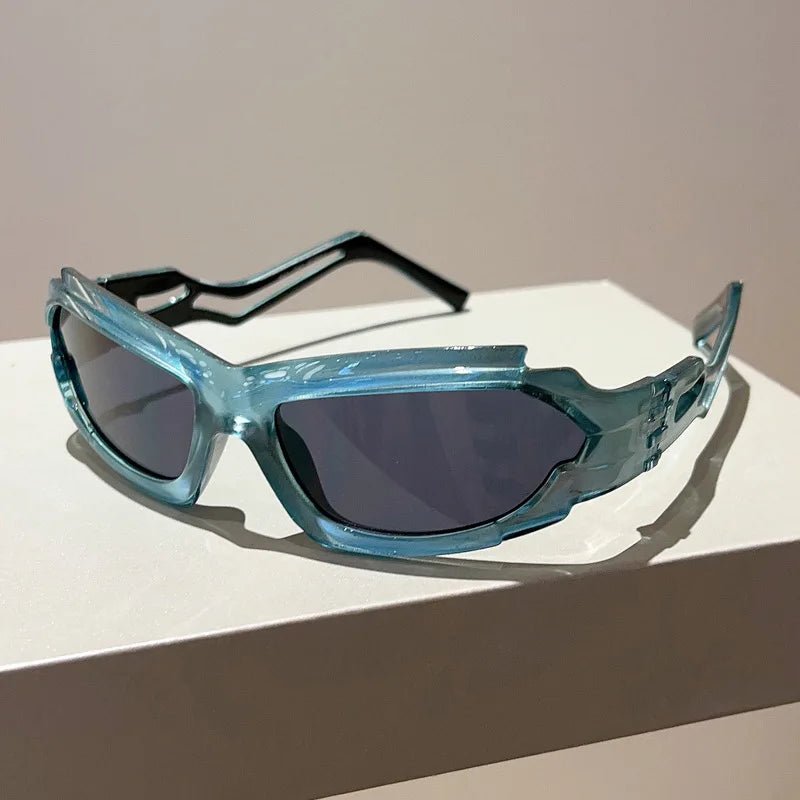 Solenra — Amber Acetate Sunglasses with Curved Frame Design (Blue ) - | Zavonix
