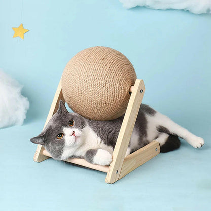 Solid Wood Natural Sisal Scratcher Cat Ball Toy - Zavonix