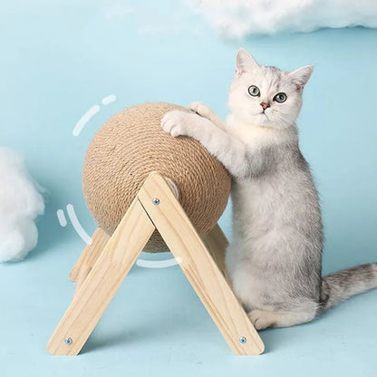 Solid Wood Natural Sisal Scratcher Cat Ball Toy - Zavonix