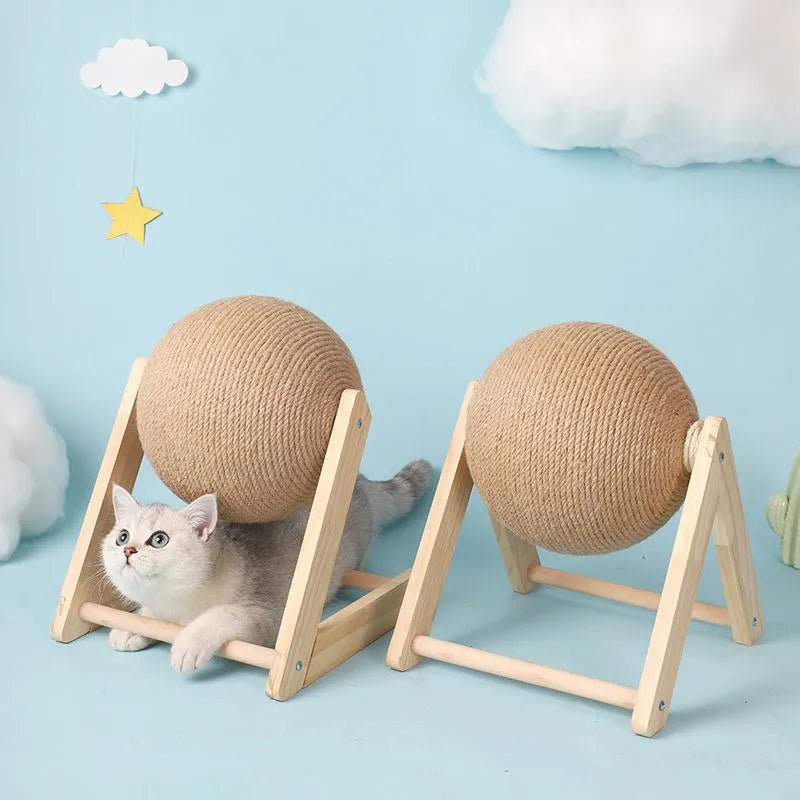 Solid Wood Natural Sisal Scratcher Cat Ball Toy - Zavonix