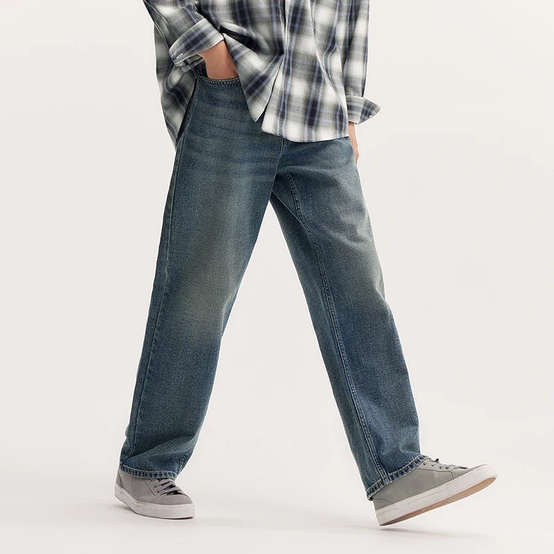 Soren Vintage Jeans — Wide - Leg Denim with Faded Wash Finish (Navy Blue 26) - | Zavonix