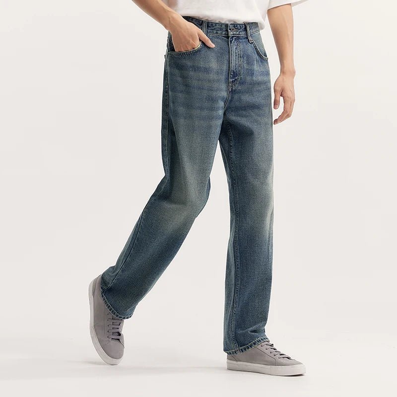 Soren Vintage Jeans — Wide - Leg Denim with Faded Wash Finish (Navy Blue 26) - | Zavonix