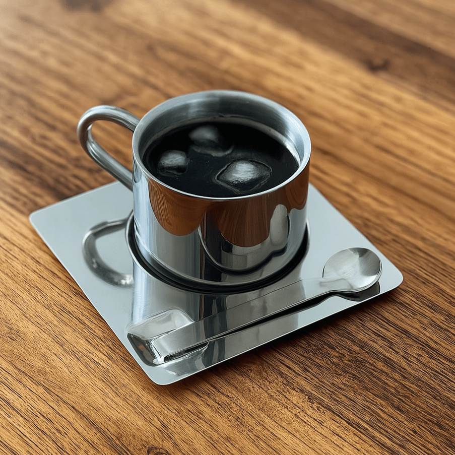 Stainless Steel Coffee Mug Set with Saucer and Spoon – Double-Walled Insulation for Hot and Cold Beverages 1