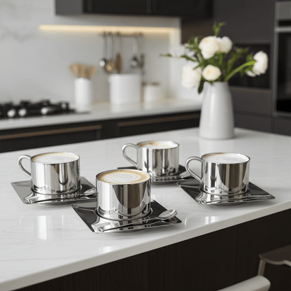 Stainless Steel Coffee Mug Set with Saucer and Spoon – Double-Walled Insulation for Hot and Cold Beverages 2