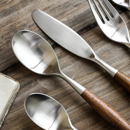 Stainless Steel Flatware Set with Natural Wood Handles – Durable and Elegant Cutlery 4