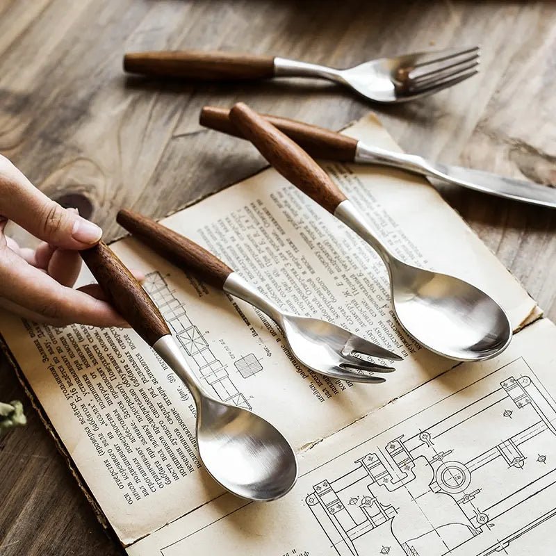 Stainless Steel Flatware Set with Natural Wood Handles – Durable and Elegant Cutlery 2