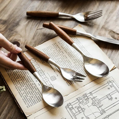 Stainless Steel Flatware Set with Natural Wood Handles – Durable and Elegant Cutlery 2