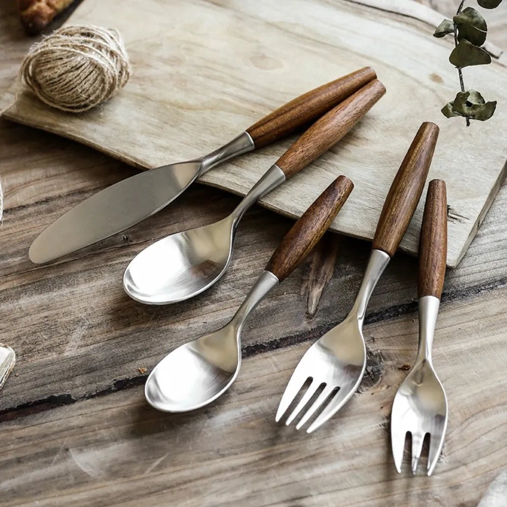 Stainless Steel Flatware Set with Natural Wood Handles – Durable and Elegant Cutlery 0
