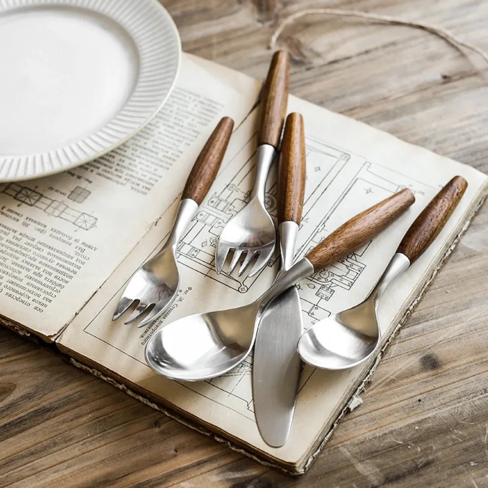 Stainless Steel Flatware Set with Natural Wood Handles – Durable and Elegant Cutlery 6
