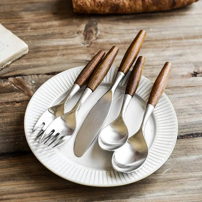 Stainless Steel Flatware Set with Natural Wood Handles – Durable and Elegant Cutlery 7