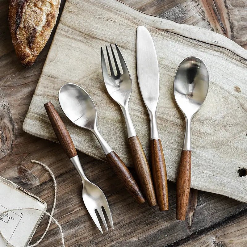 Stainless Steel Flatware Set with Natural Wood Handles – Durable and Elegant Cutlery 1