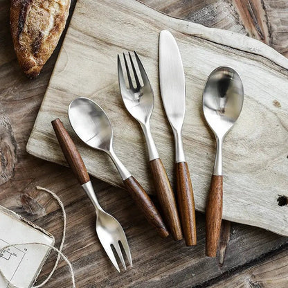 Stainless Steel Flatware Set with Natural Wood Handles – Durable and Elegant Cutlery 1